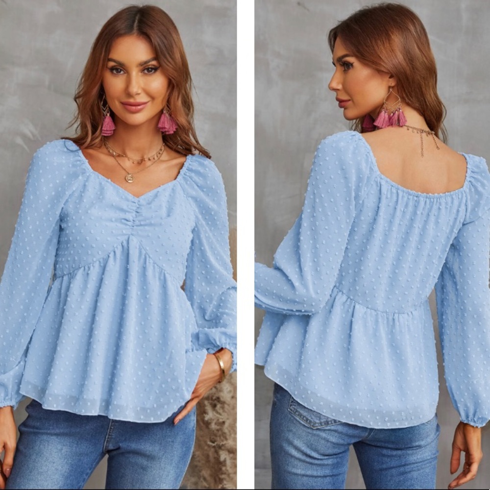 Swiss Dot Flounce Sleeve Blouse - Picture 3 of 4